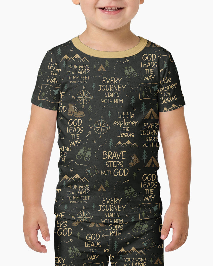 Little Explorer God Leads The Way Bamboo Two Piece Short Sleeve Pajama Set