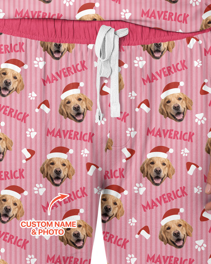 Custom Pet Photo Christmas Paws Stripe Bamboo Men's Pajama Set