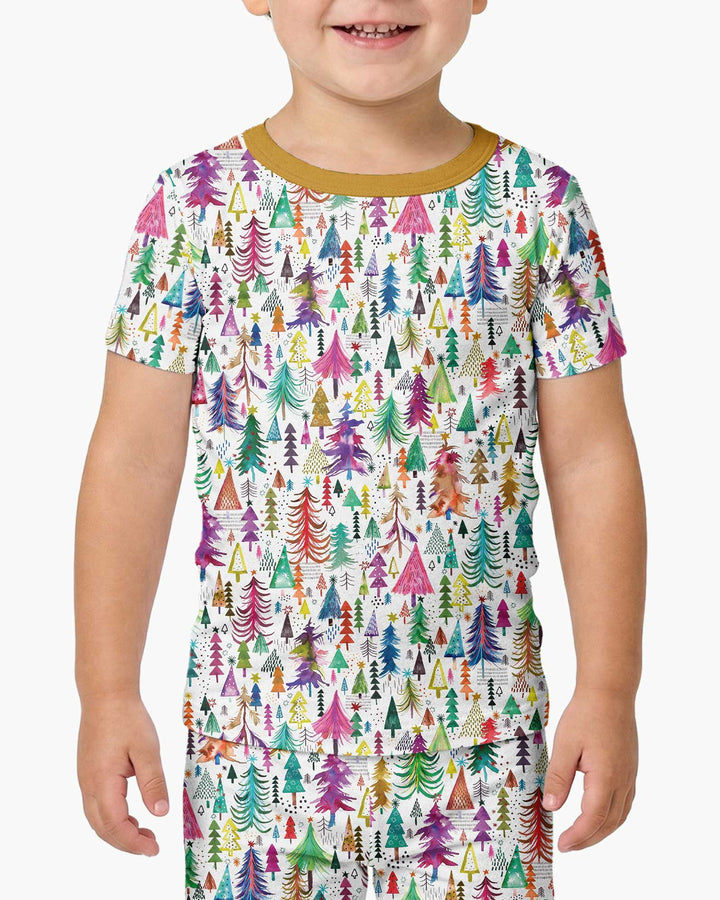Christmas Trees Decoration Bamboo Two Piece Short Sleeve Pajama Set