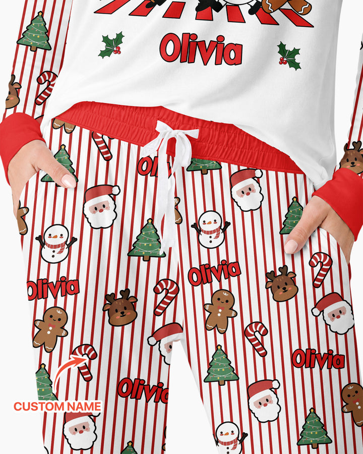 Custom Name Funny Christmas Crossing Bamboo Women Pajama Set