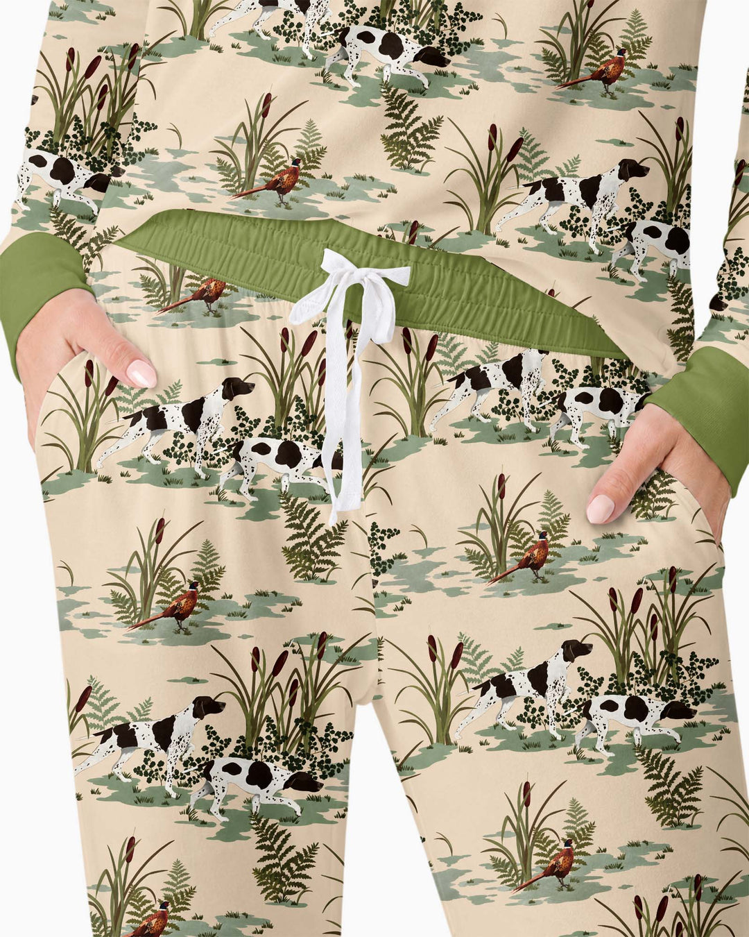 Vintage Pheasant & Hunting Dog Field Family Matching Bamboo Women Pajama Set