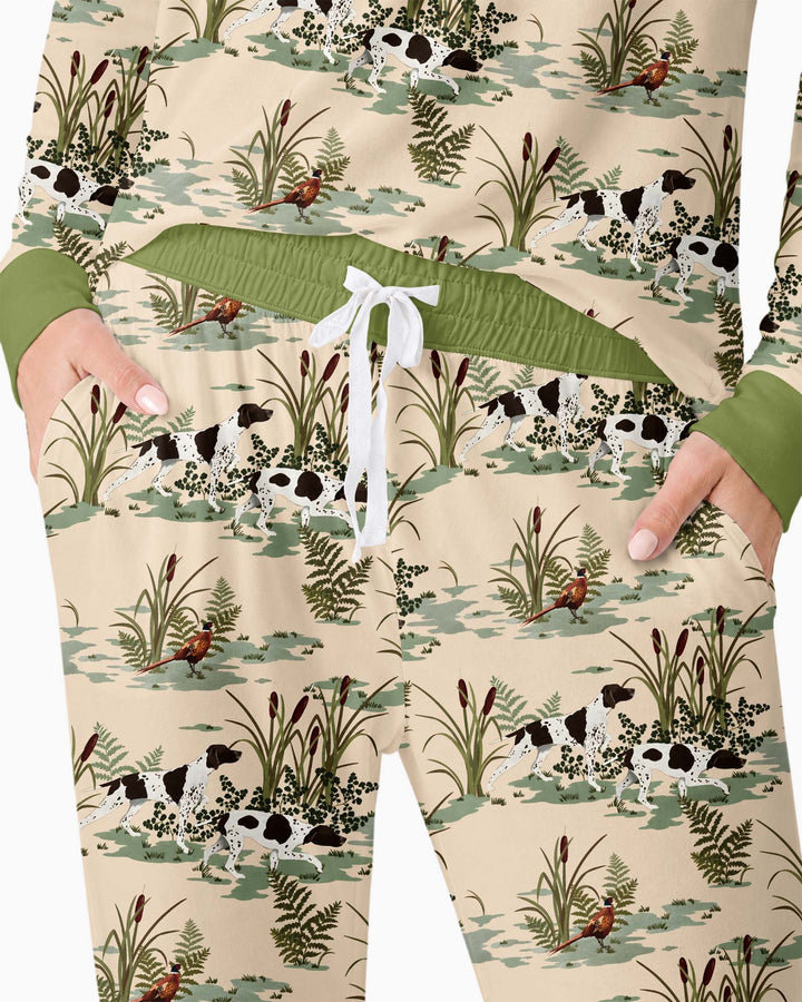 Vintage Pheasant & Hunting Dog Field Family Matching Bamboo Women Pajama Set