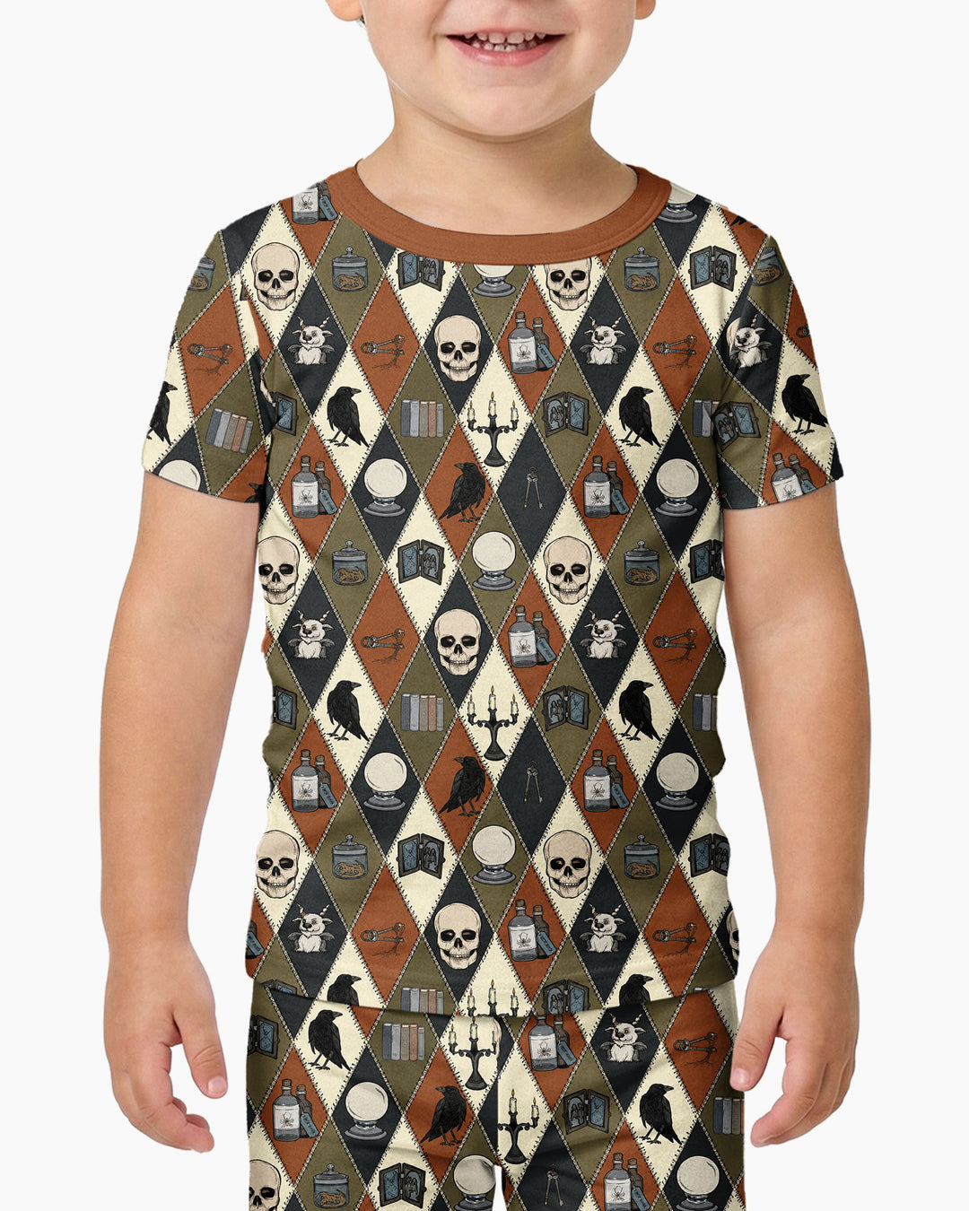 Retro Gothic Halloween Patchwork Bamboo Two Piece Short Sleeve Pajama Set