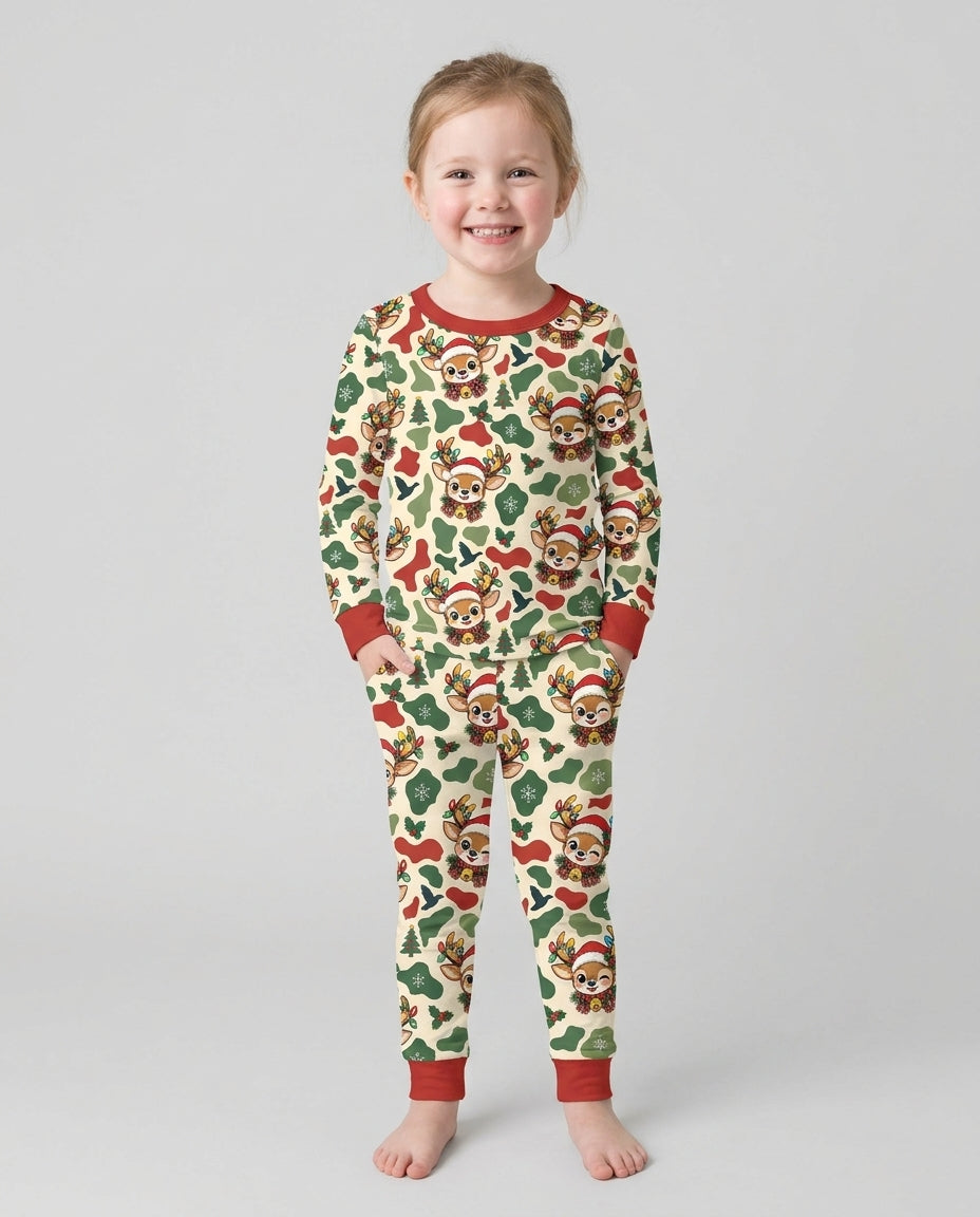 Christmas Deer Hunting Camo Bamboo Two Piece Long Sleeve Pajama Set