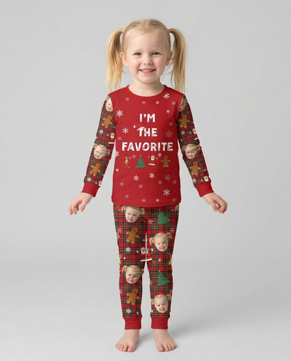 I'm The Favorite Christmas Funny Brother Sister Matching Bamboo Two Piece Long Sleeve Pajama Set
