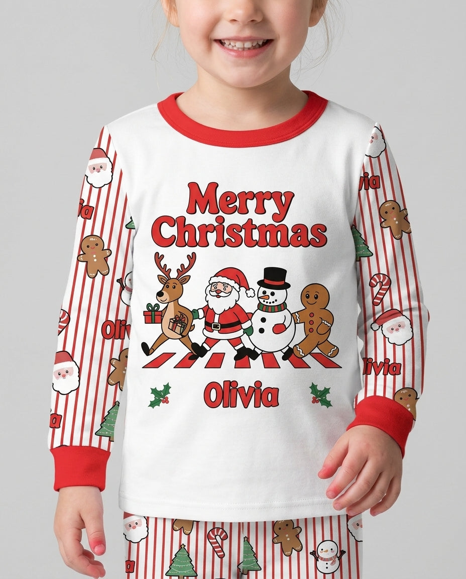 Custom Name Funny Christmas Crossing Bamboo Two Piece Long Sleeve Pajama Set