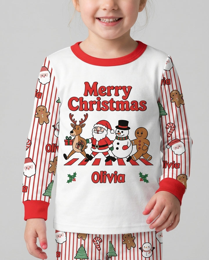 Custom Name Funny Christmas Crossing Bamboo Two Piece Long Sleeve Pajama Set