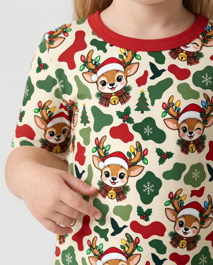 Christmas Deer Hunting Camo Bamboo Two Piece Long Sleeve Pajama Set
