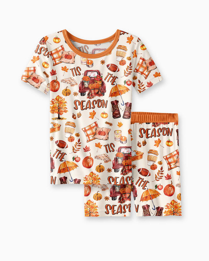 Fall Tis the Season Bamboo Two Piece Short Sleeve Shorts Pajama Set