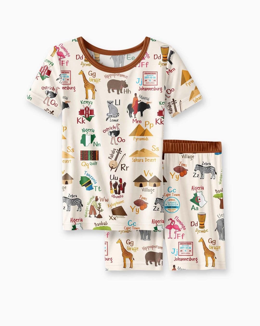 Explore Africa Geography Alphabet Bamboo Two Piece Short Sleeve Shorts Pajama Set