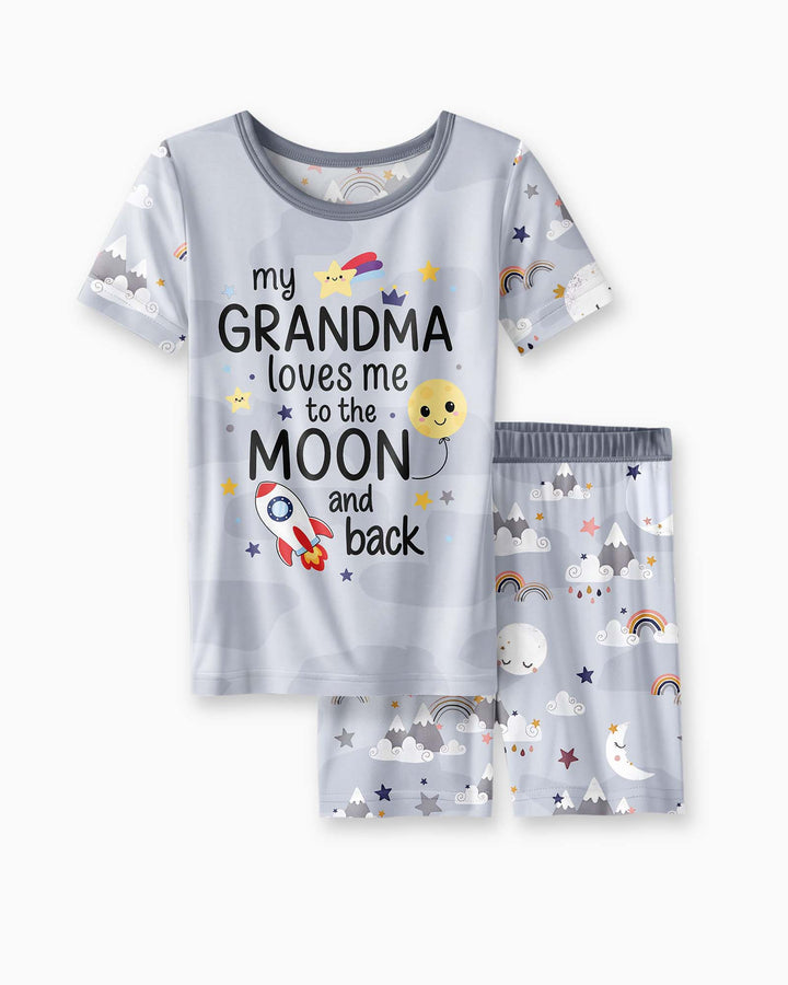 My Grandma Loves Me To The Moon And Back Bamboo Two Piece Short Sleeve Shorts Pajama Set