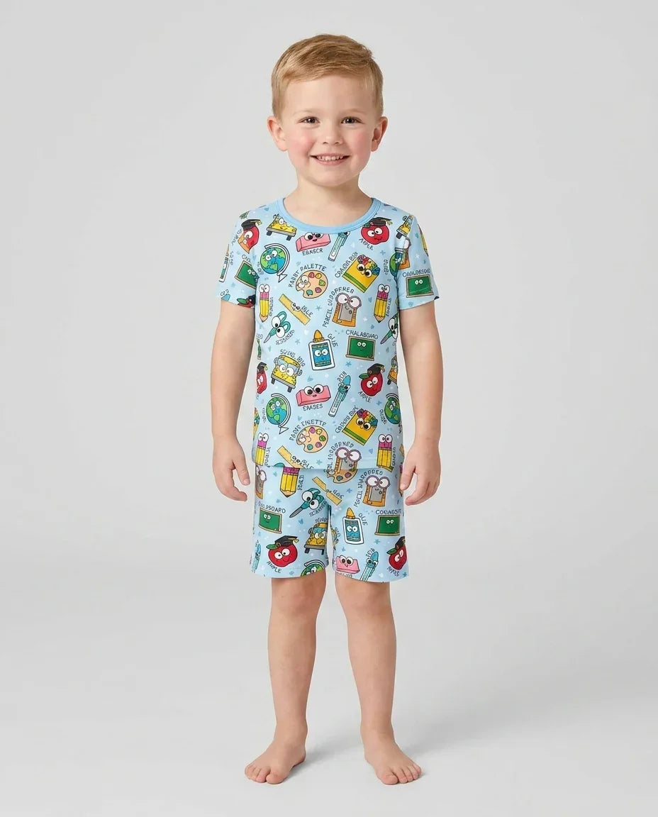 Happy School Pals Two Piece Short Sleeve Shorts Pajama Set