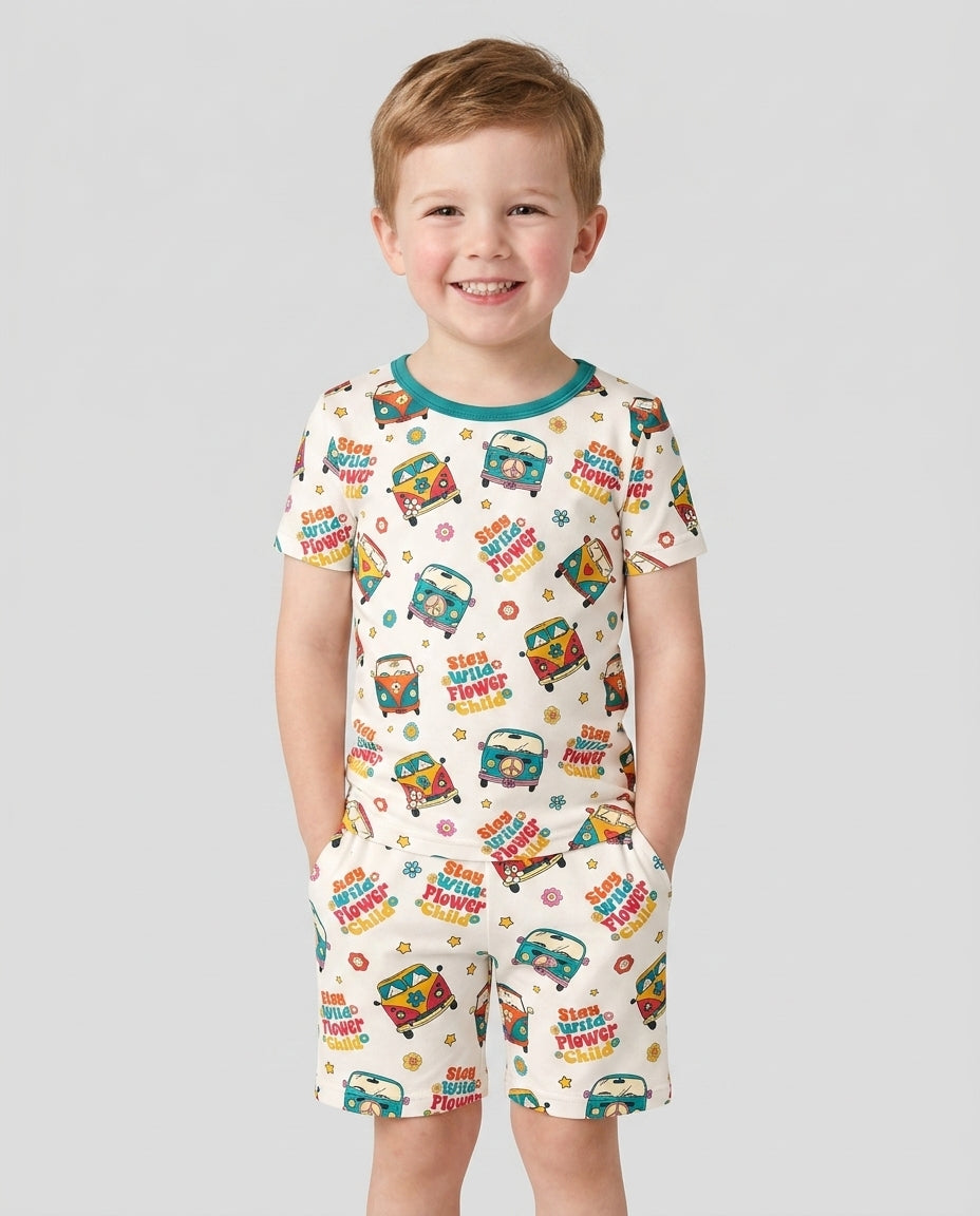 Schlafanzug-Set zweiteilig, kurze Ärmel, kurze Hose, Bambus