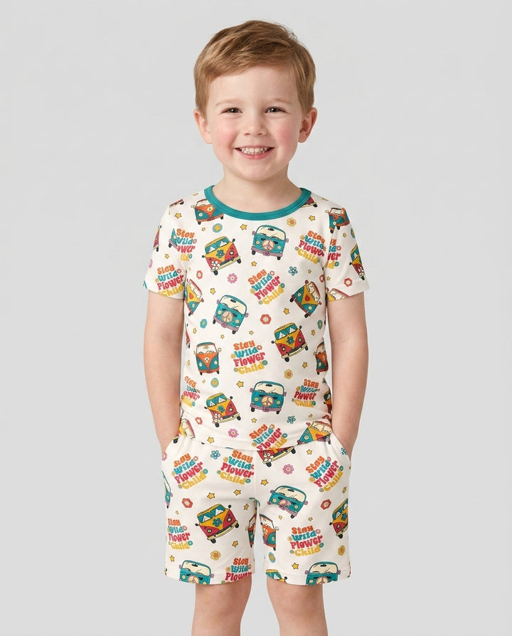 Schlafanzug-Set zweiteilig, kurze Ärmel, kurze Hose, Bambus