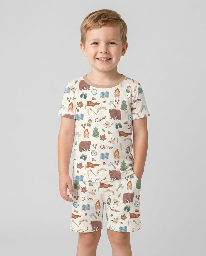 Custom Name Adventure Outdoors Bamboo Two Piece Short Sleeve Shorts Pajama Set