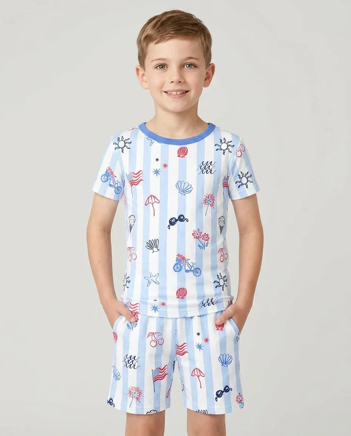 Template Zweiteiliges Pyjama-Set mit kurzen Ärmeln und Shorts