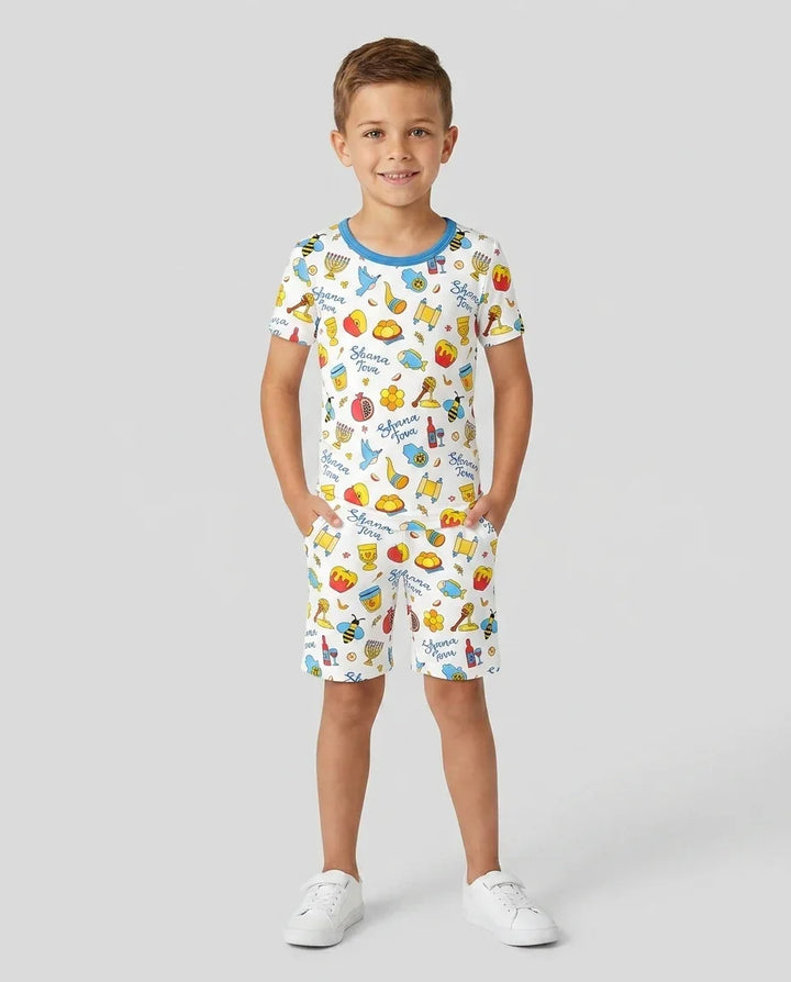 Template Zweiteiliges Pyjama-Set mit kurzen Ärmeln und Shorts