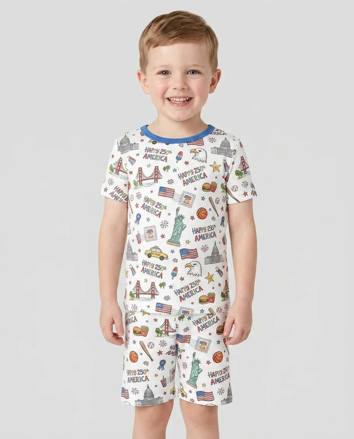 Schlafanzug-Set zweiteilig, kurze Ärmel, kurze Hose, Bambus