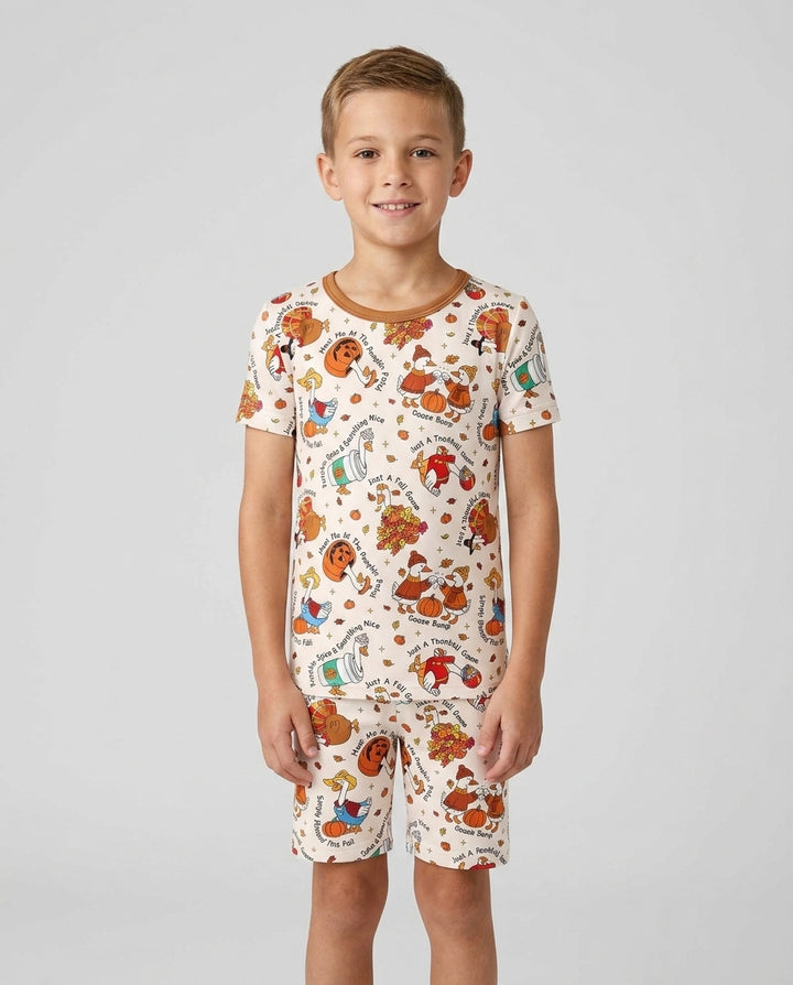 Just A Fall Goose Family Matching Bamboo Two Piece Short Sleeve Shorts Pajama Set