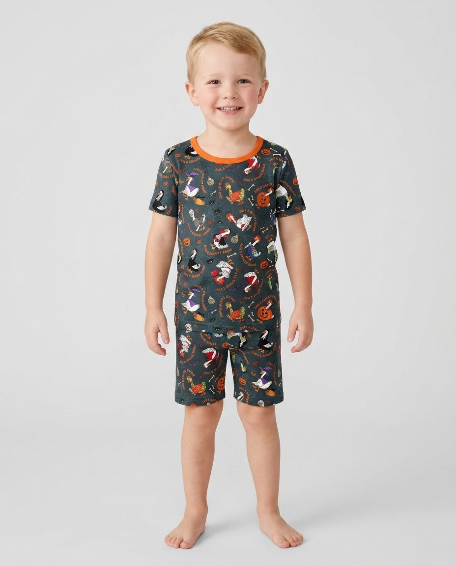 Just A Spooky Goose Family Matching Bamboo Two Piece Short Sleeve Shorts Pajama Set