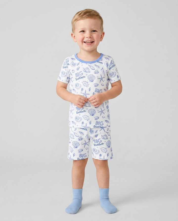 Coquette Seashell Matching Sibling Bamboo Two Piece Short Sleeve Shorts Pajama Set
