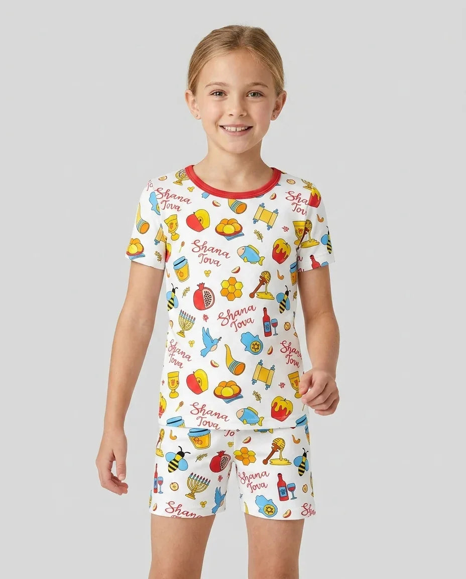 Template Zweiteiliges Pyjama-Set mit kurzen Ärmeln und Shorts