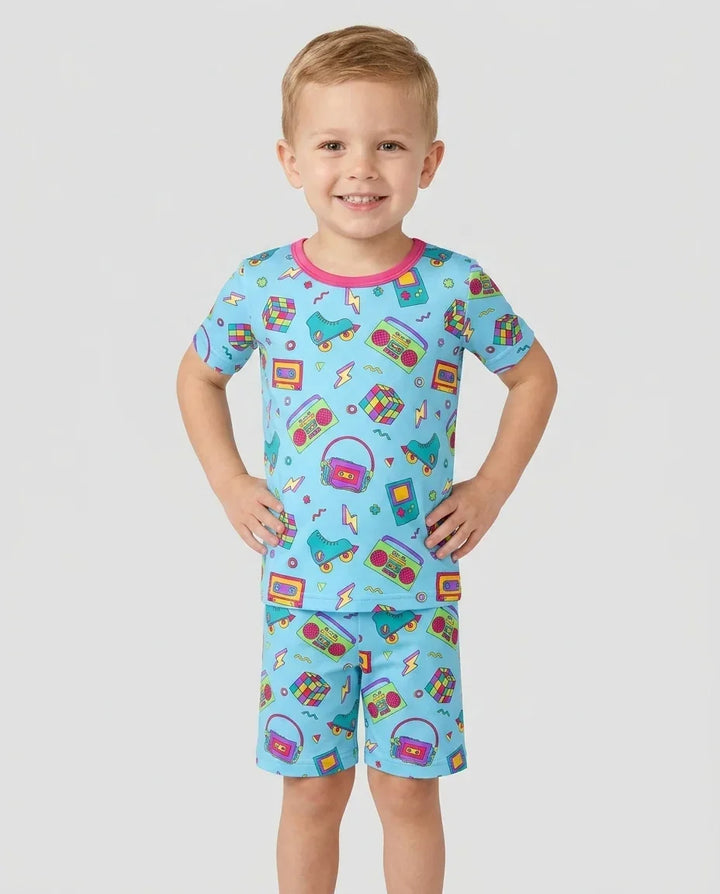 80s Retro Neon Bamboo Two Piece Short Sleeve Shorts Pajama Set