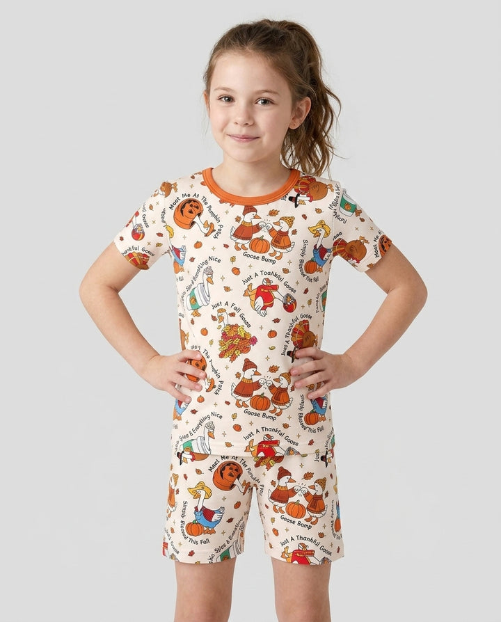 Just A Fall Goose Family Matching Bamboo Two Piece Short Sleeve Shorts Pajama Set