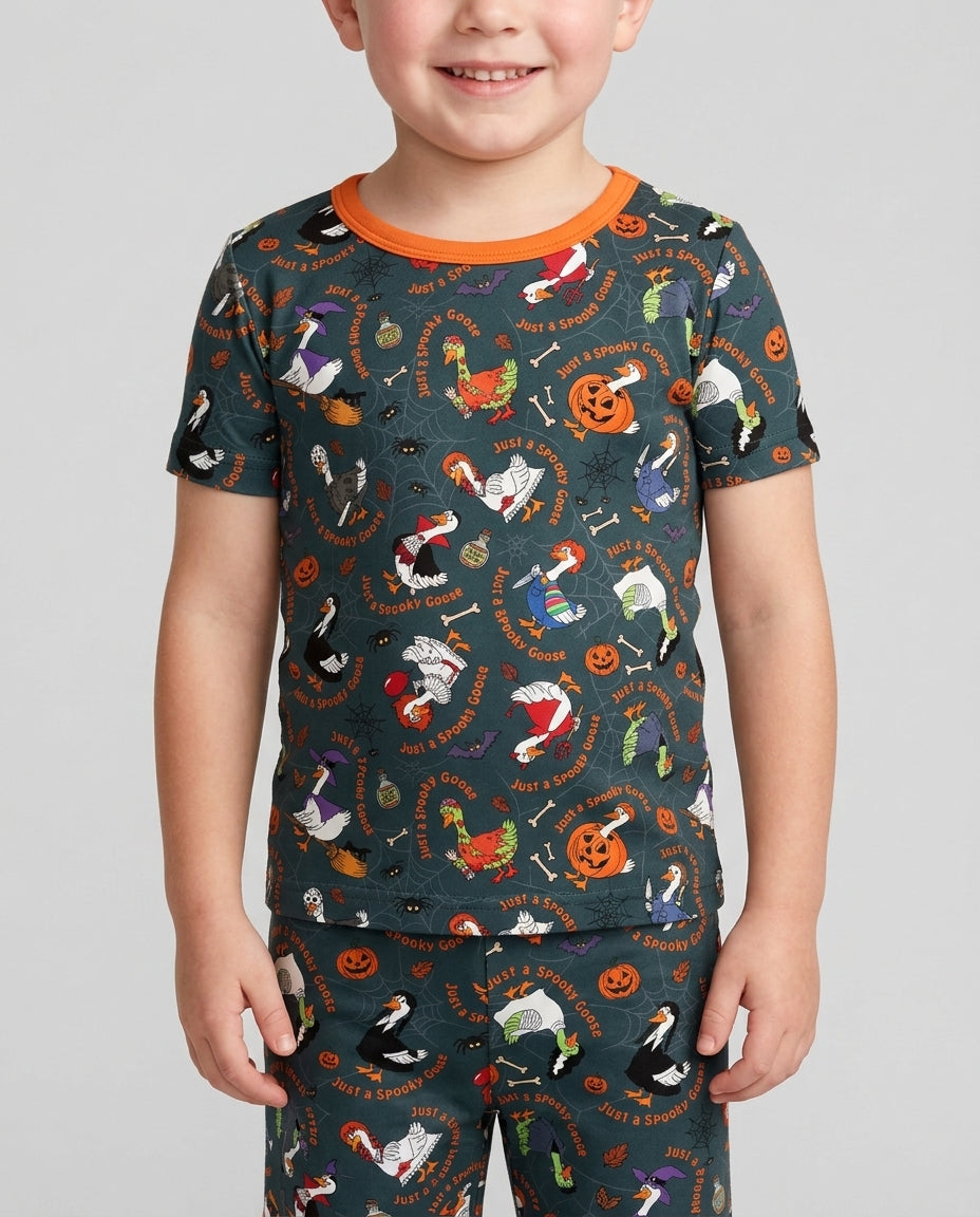 Just A Spooky Goose Family Matching Bamboo Two Piece Short Sleeve Shorts Pajama Set