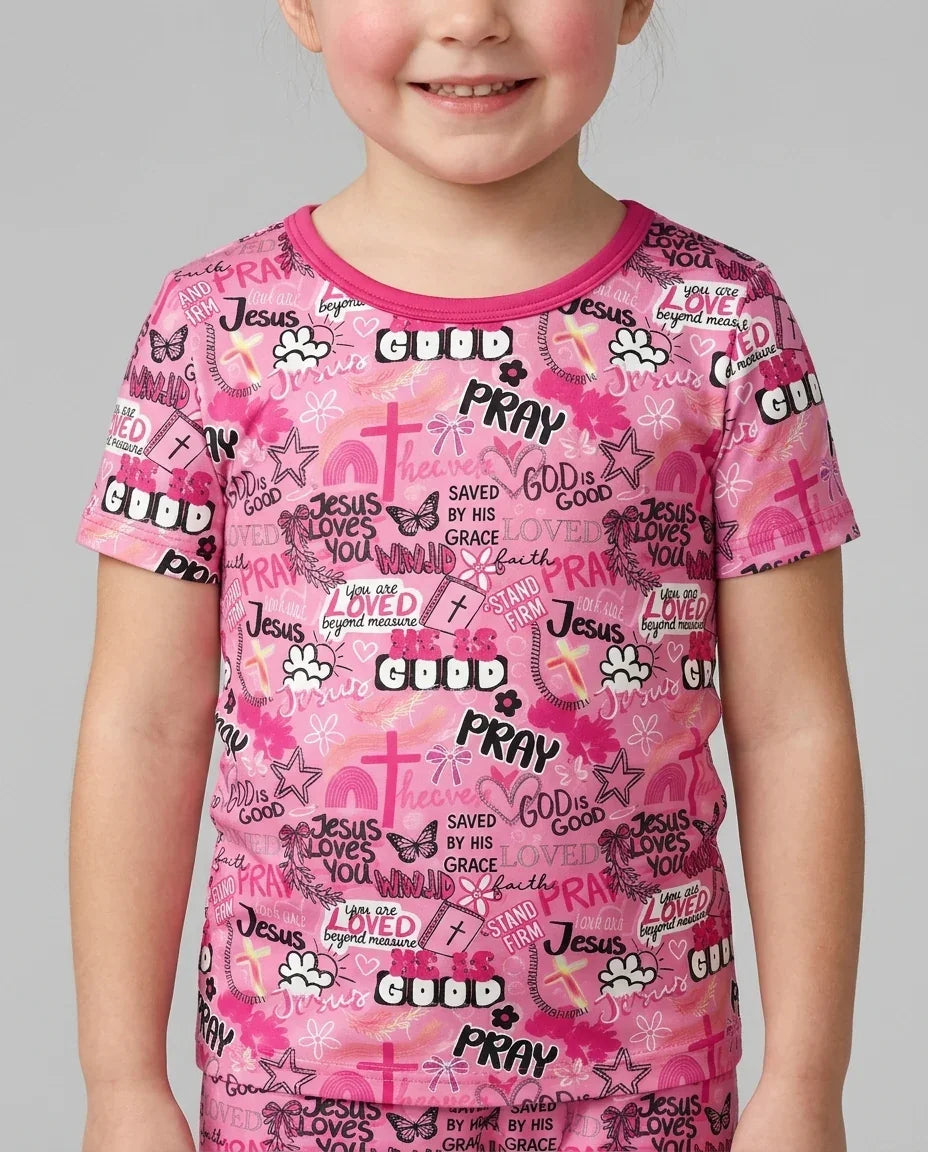 Pink Faith & Grace Bamboo Two Piece Short Sleeve Pajama Set