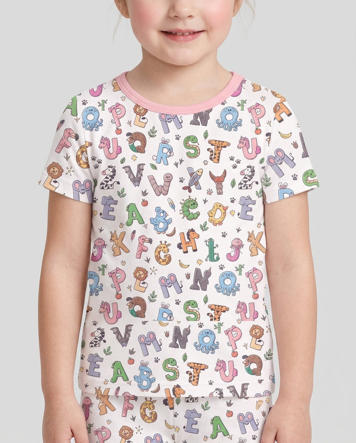 Animals Alphabet Bamboo Two Piece Short Sleeve Shorts Pajama Set
