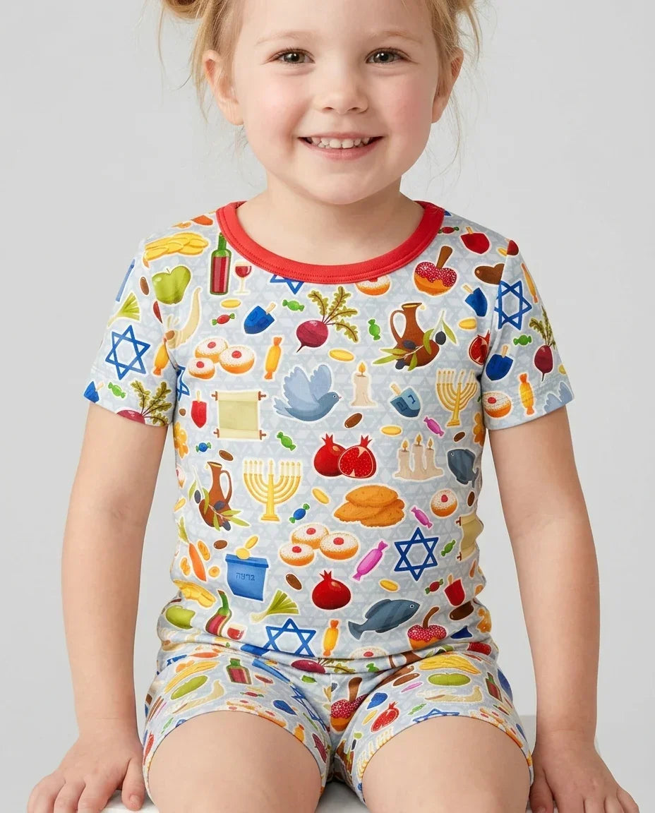 Template Zweiteiliges Pyjama-Set mit kurzen Ärmeln und Shorts