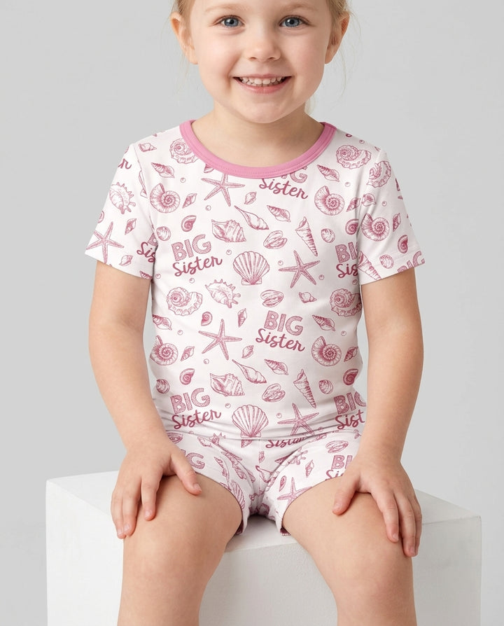 Coquette Seashell Matching Sibling Bamboo Two Piece Short Sleeve Shorts Pajama Set