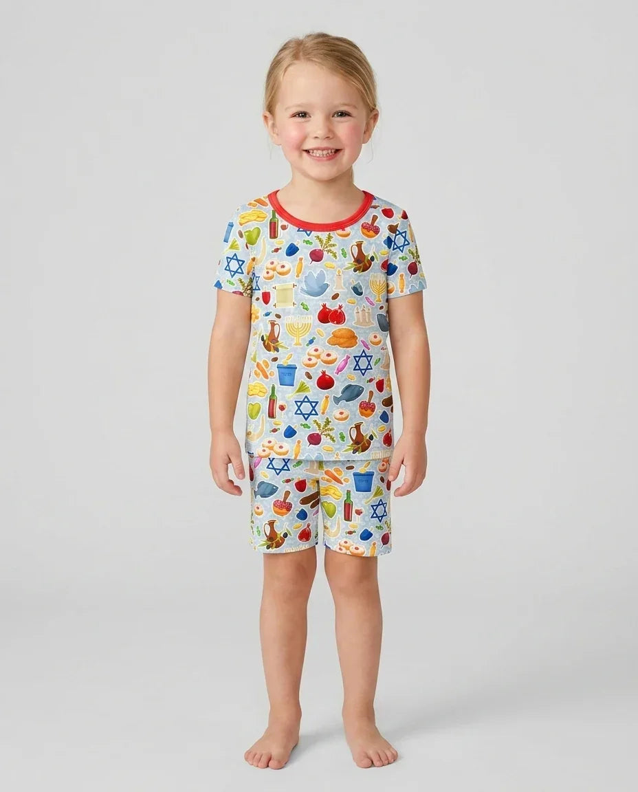 Template Zweiteiliges Pyjama-Set mit kurzen Ärmeln und Shorts