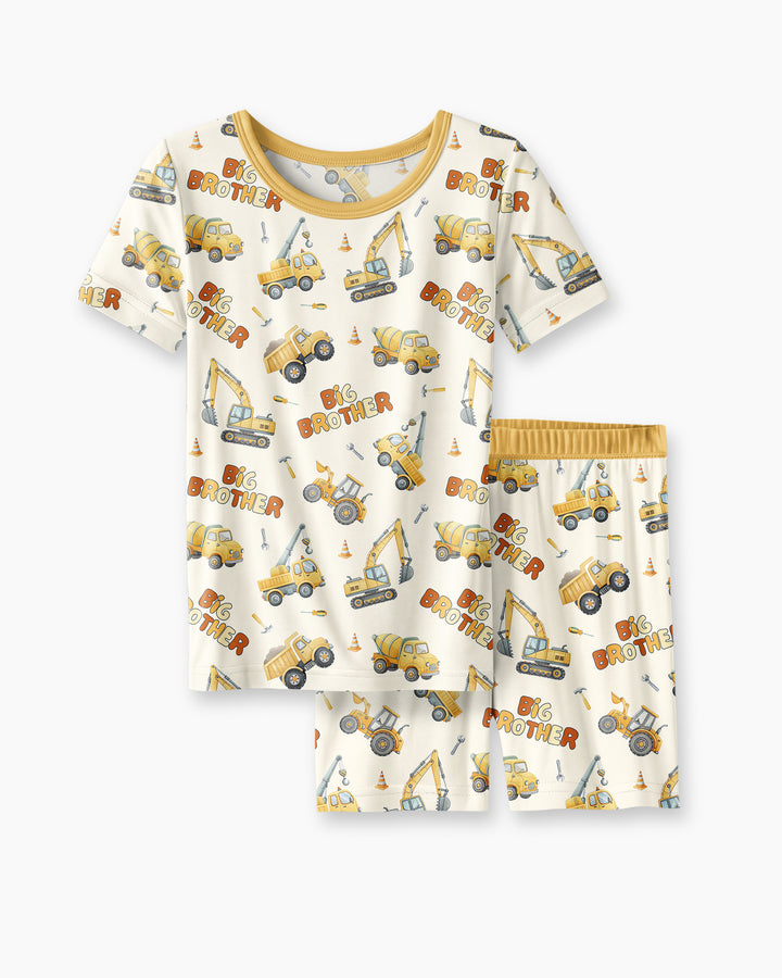 Custom Construction Matching Sibling Bamboo Two Piece Short Sleeve Shorts Pajama Set