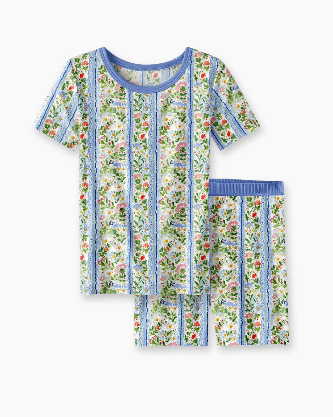 Pastel Floral Girl Bamboo Two Piece Short Sleeve Shorts Pajama Set