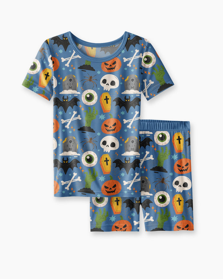 Little Monsters Bambus Zweiteiliger Schlafanzug mit kurzen Ärmeln und Shorts für Halloween