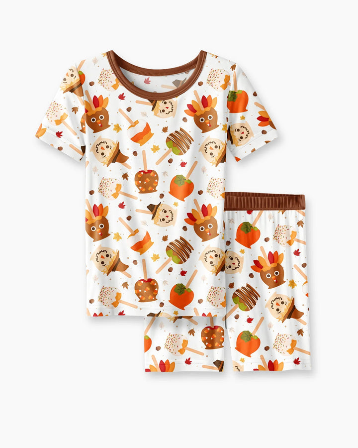 Fall Caramel Apple Family Matching Bamboo Two Piece Short Sleeve Shorts Pajama Set