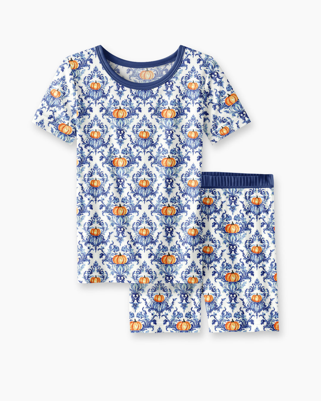 Pumpkin Toile Family Matching Bamboo Two Piece Short Sleeve Shorts Pajama Set