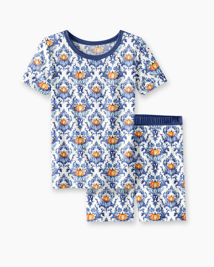 Pumpkin Toile Family Matching Bamboo Two Piece Short Sleeve Shorts Pajama Set