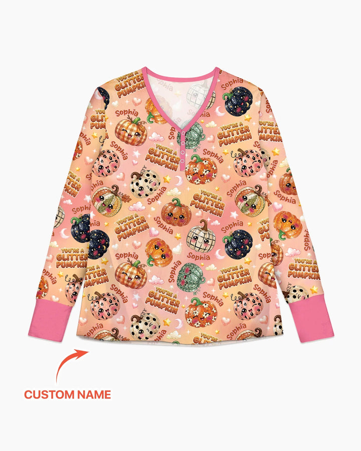 Custom Name You're A Glitter Pumpkin Bamboo Women Pajama Set