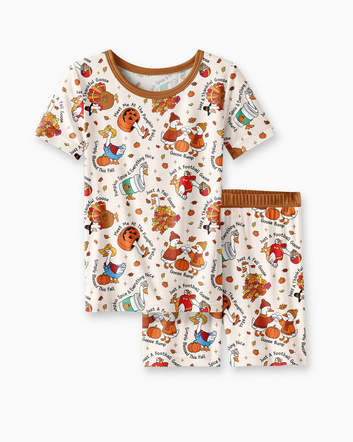 Just A Fall Goose Family Matching Bamboo Two Piece Short Sleeve Shorts Pajama Set