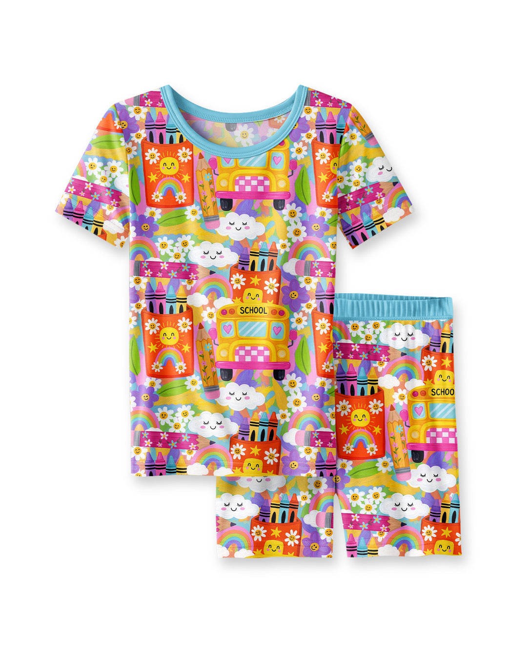 Retro Happy Classroom Bamboo Two Piece Short Sleeve Shorts Pajama Set