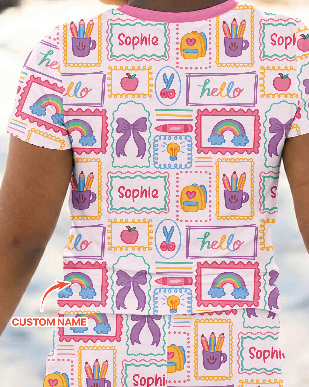 Custom Name Hello School Bamboo Two Piece Short Sleeve Pajama Set