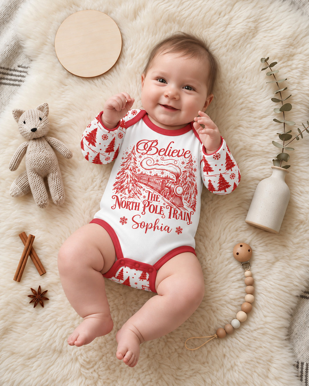 Custom Name North Pole Train Bamboo Bodysuit
