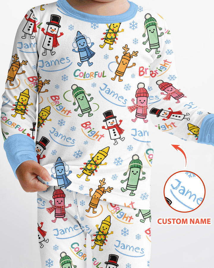 Custom Name Bright & Colorful Bamboo Two Piece Long Sleeve Pajama Set