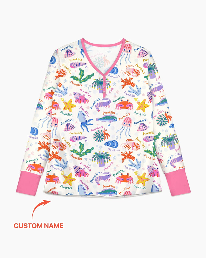 Tide Pool Pals Custom Name Bamboo Women Pajama Set