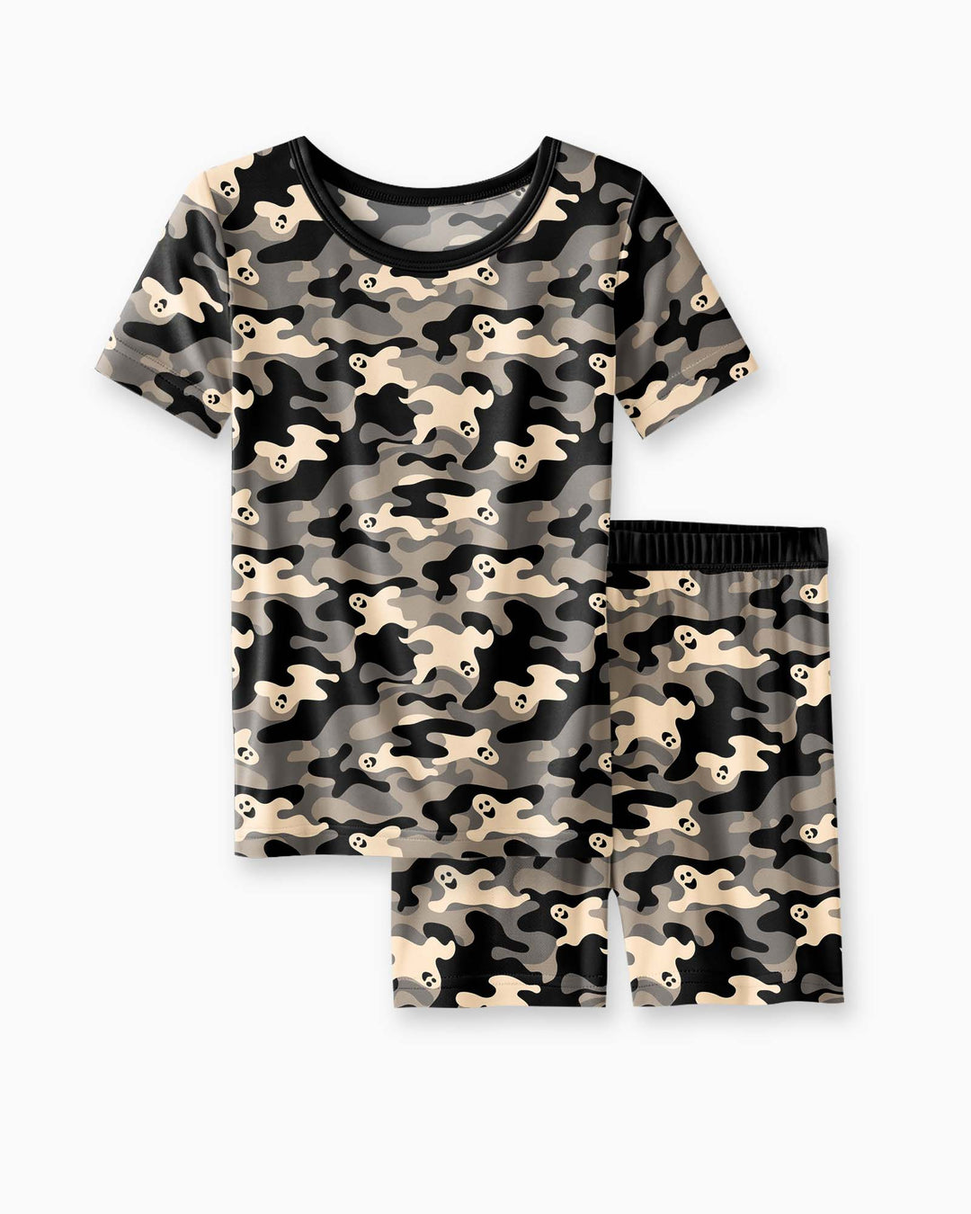 Camo Halloween Ghost Bamboo Two Piece Short Sleeve Shorts Pajama Set