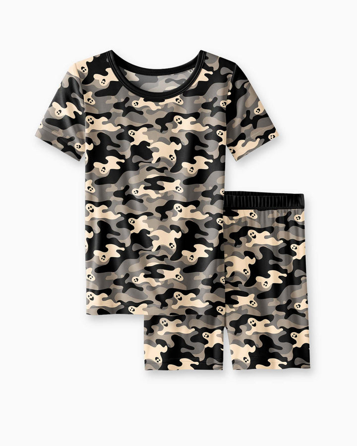Camo Halloween Ghost Bamboo Two Piece Short Sleeve Shorts Pajama Set