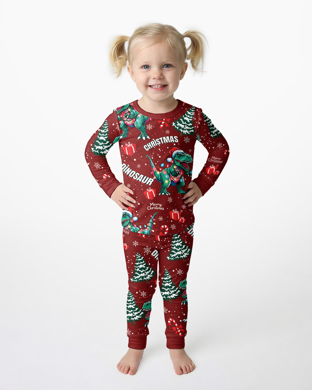 Dinosaur Raw Noel Bamboo Two Piece Long Sleeve Pajama Set